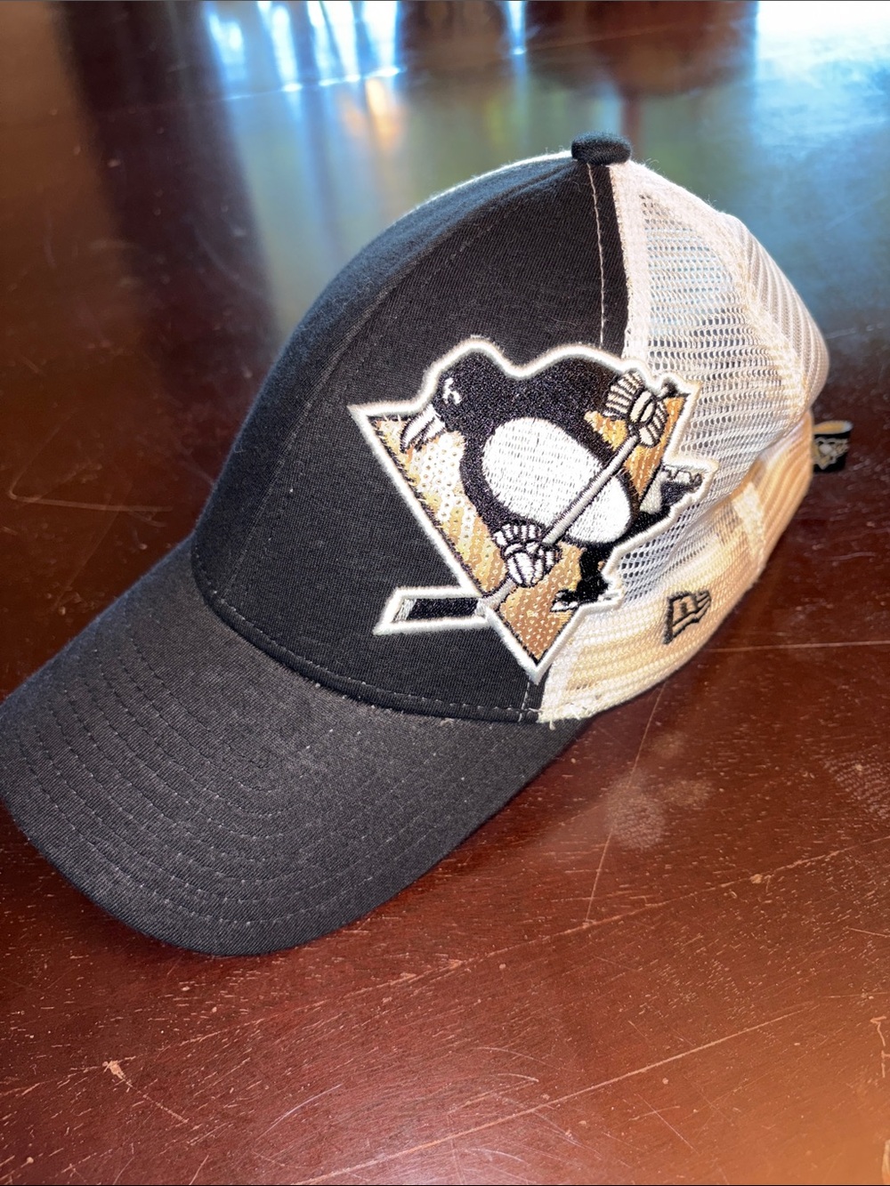 New Era Pittsburgh Penguins Black and White Mesh Trucker Hat
